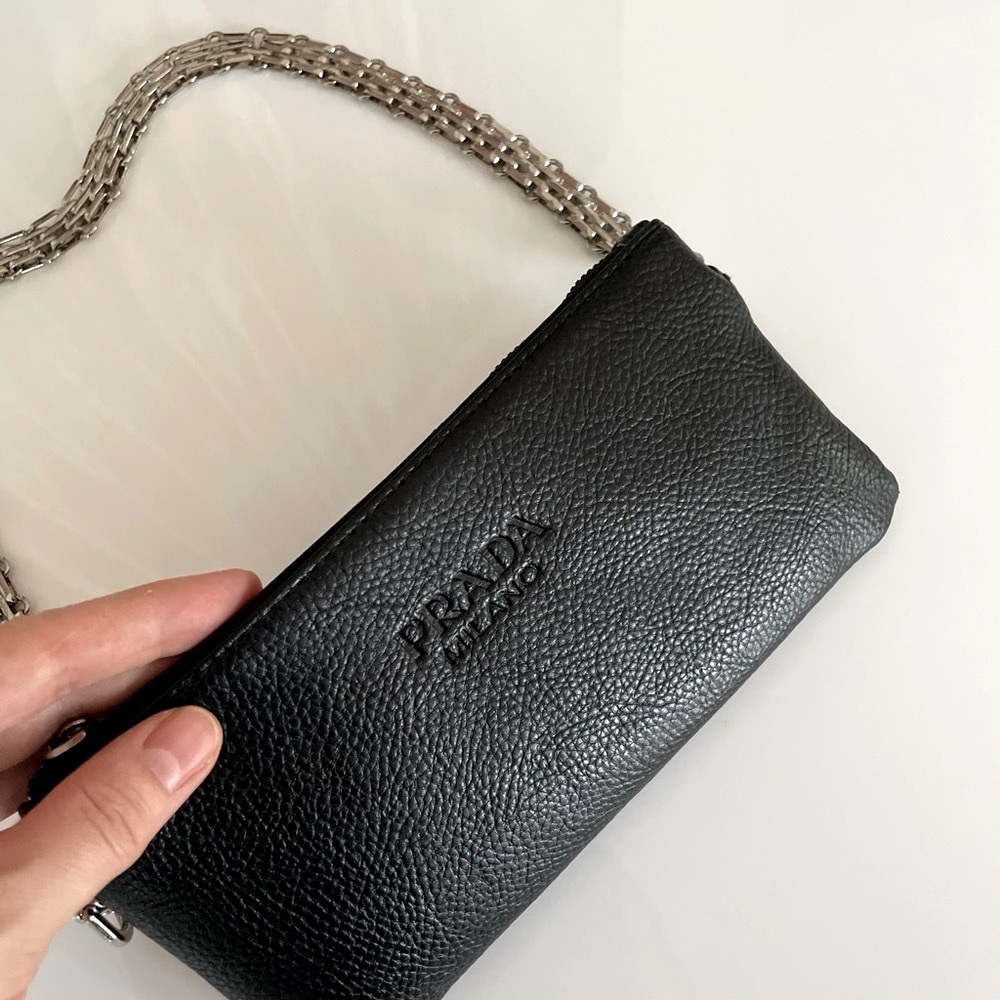 Prada Black Leather Chain Shoulder Bag